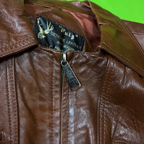 Vintage Ruiz Brown Genuine Leather Jacket Made in Mexico Size 42 Biker Moto 70s - Picture 8 of 8